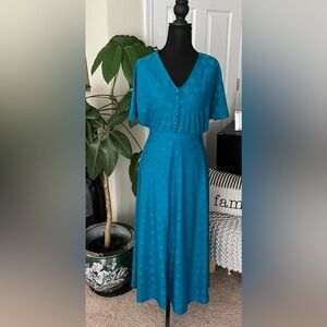 Zara Blue Flutter Sleeve V-Neck Midi Dress